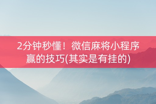 小程序麻将怎样增加胜率(确实有挂)